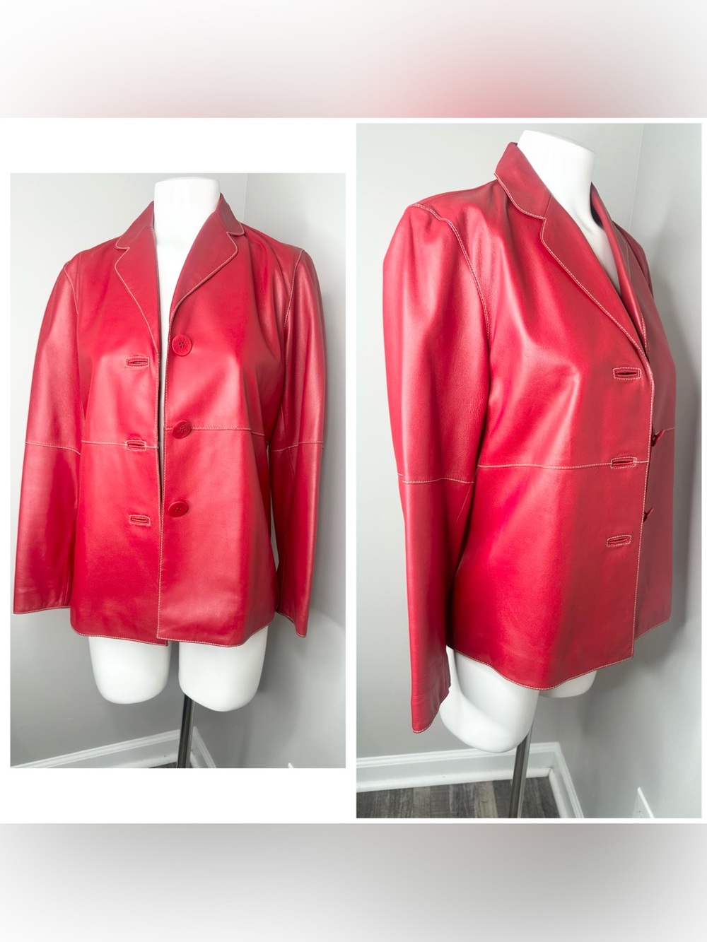 Garfield & Marks Classic Red Leather Button-Front Jacket -6P